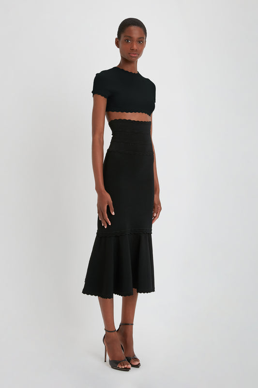 Flared Stretch Knit Skirt In Black