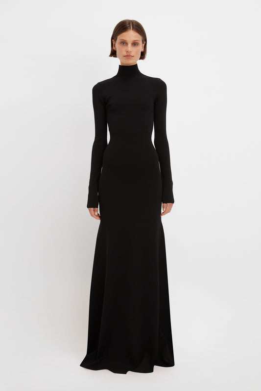 Polo Neck Knitted Gown In Black