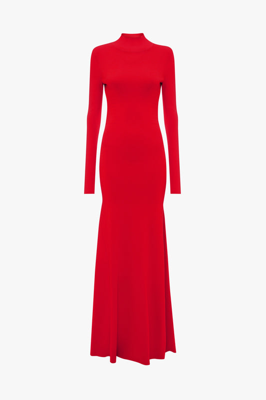Polo Neck Knitted Gown In Red