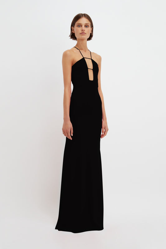 Strap Detail Knitted Gown In Black