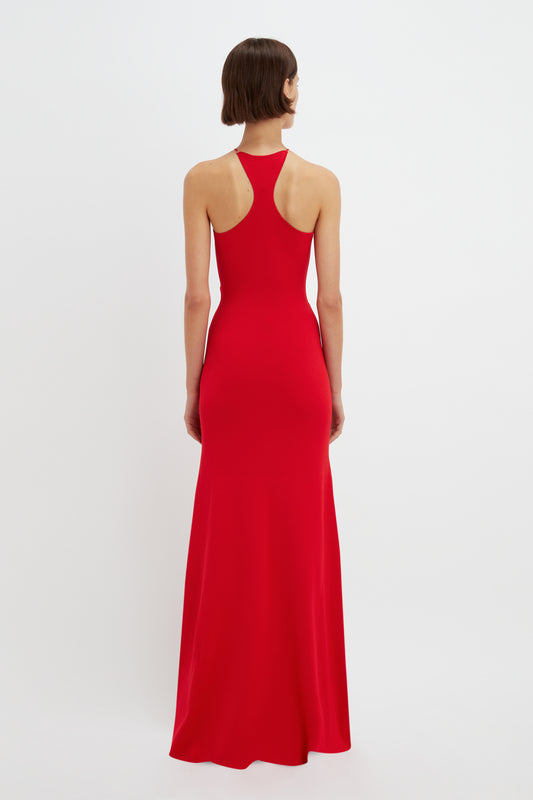Strap Detail Knitted Gown In Red