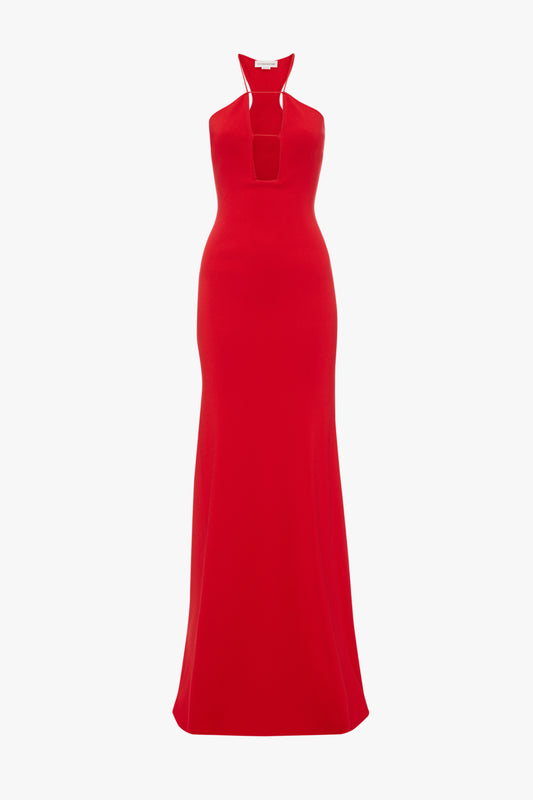 Strap Detail Knitted Gown In Red