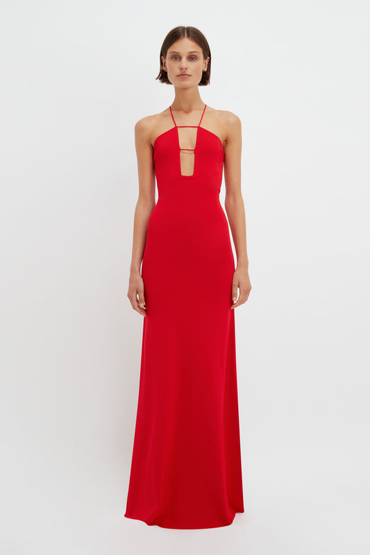 Strap Detail Knitted Gown In Red