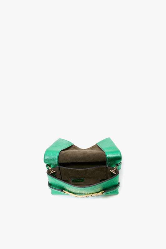 Mini Chain Pouch In Metallic Green Leather