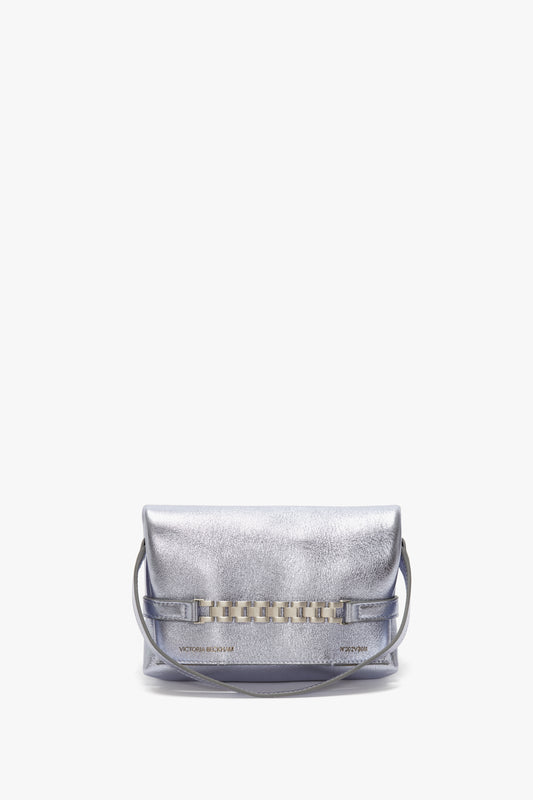 Mini Chain Pouch In Metallic Sky Leather
