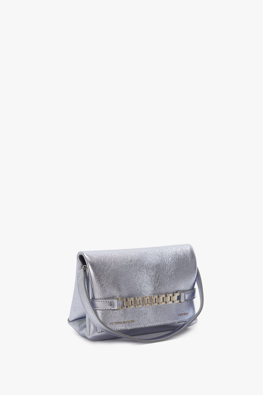 Mini Chain Pouch In Metallic Sky Leather