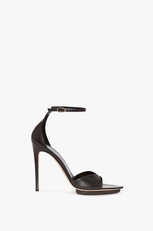Pointy Toe Stiletto Sandal in Black Leather